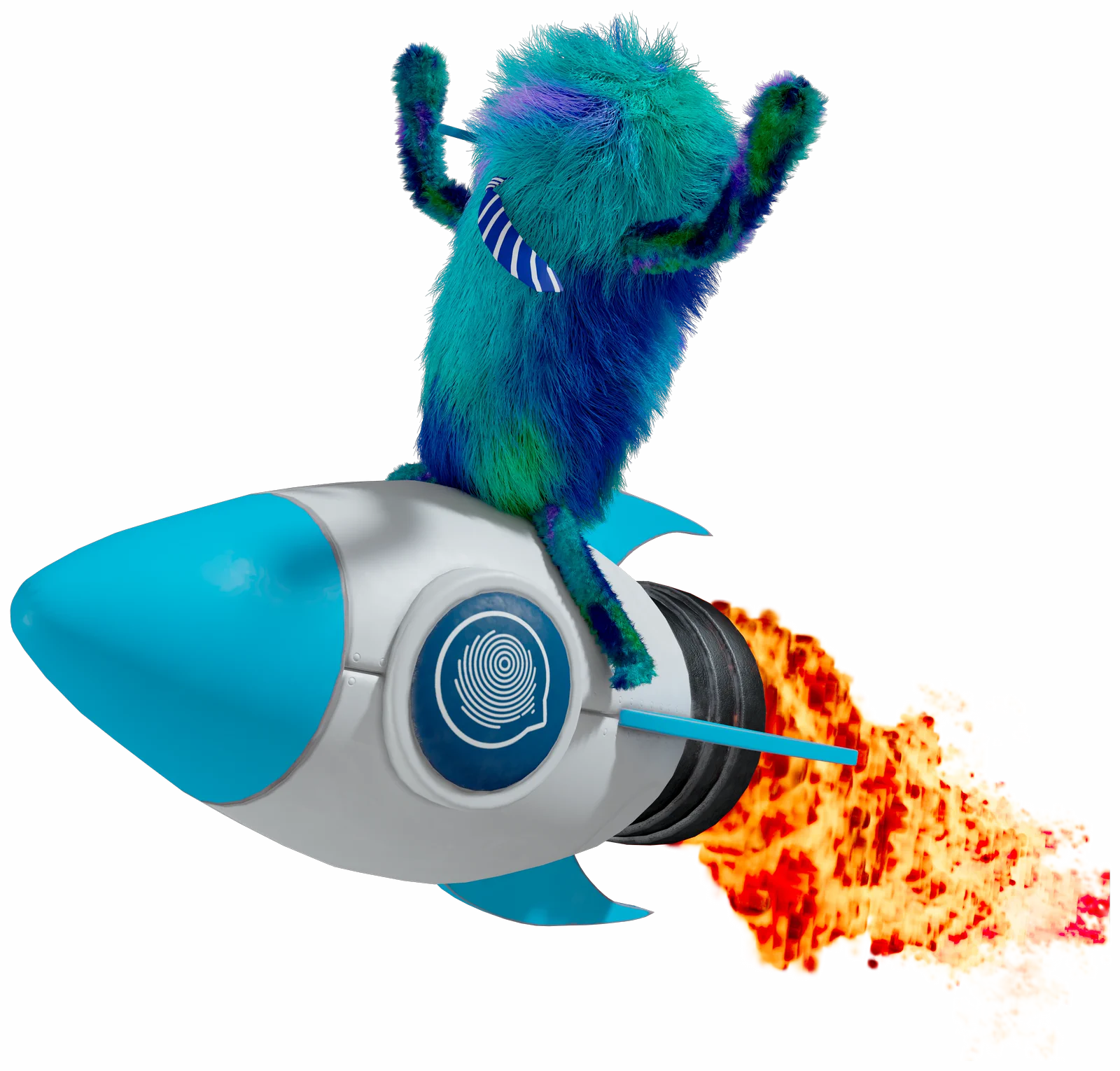 Lanny riding a rocket